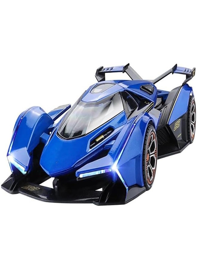 سيارة لامبورغيني V12 GT لعبة معدنية مصبوبة من DEZICON بمقياس 1:22، مناسبة لهواة جمع السيارات، مزودة بإضاءة وصوت وباب قابل للفتح بالسحب للخلف - Image 1